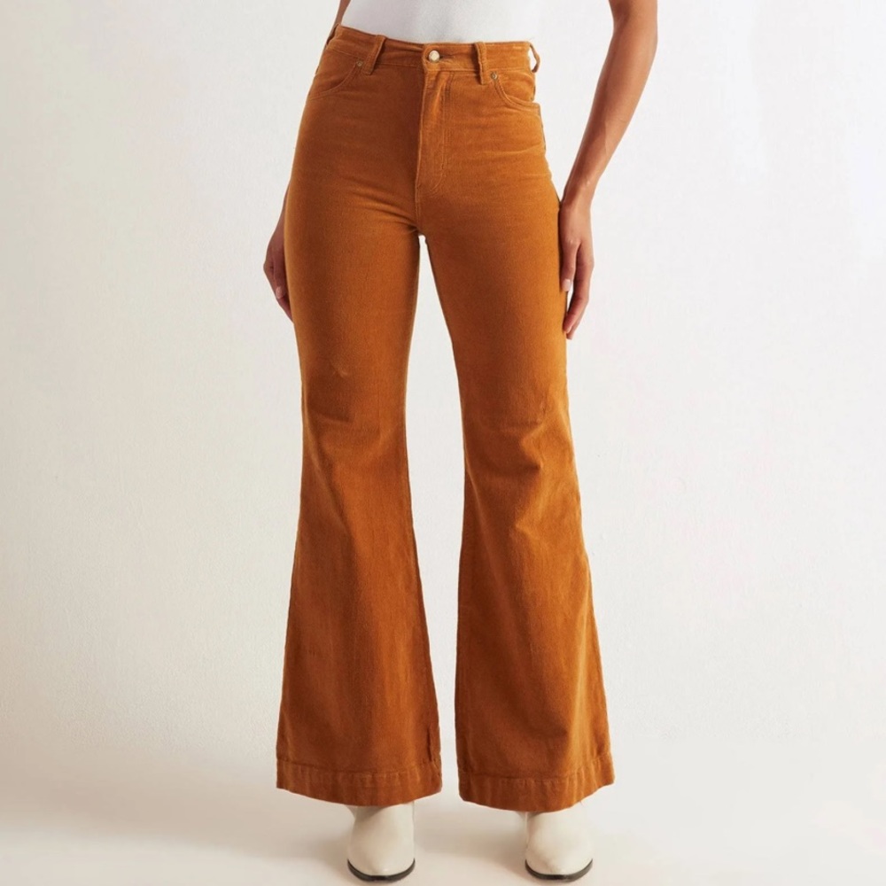 ROLLA'S Eastcoast Flare Womens High Waist Retro Flare Corduroy Jeans Tan 25